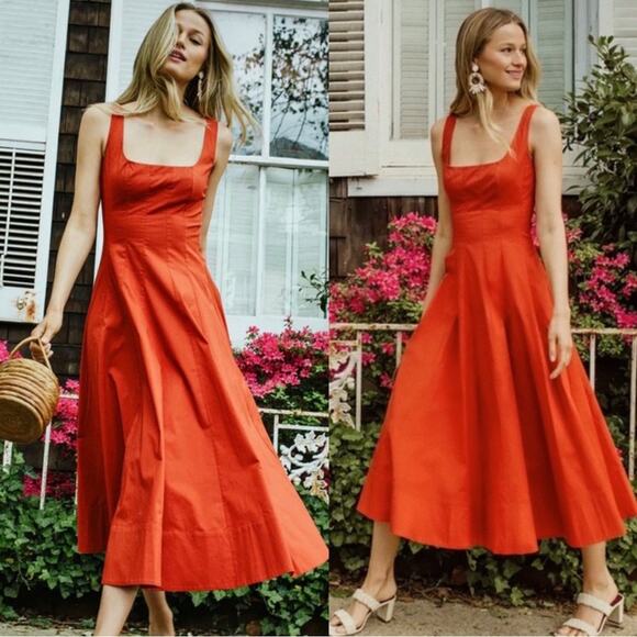 NWT NEW STAUD Wells Poplin Scoop Midi Dress - Picture 1 of 10